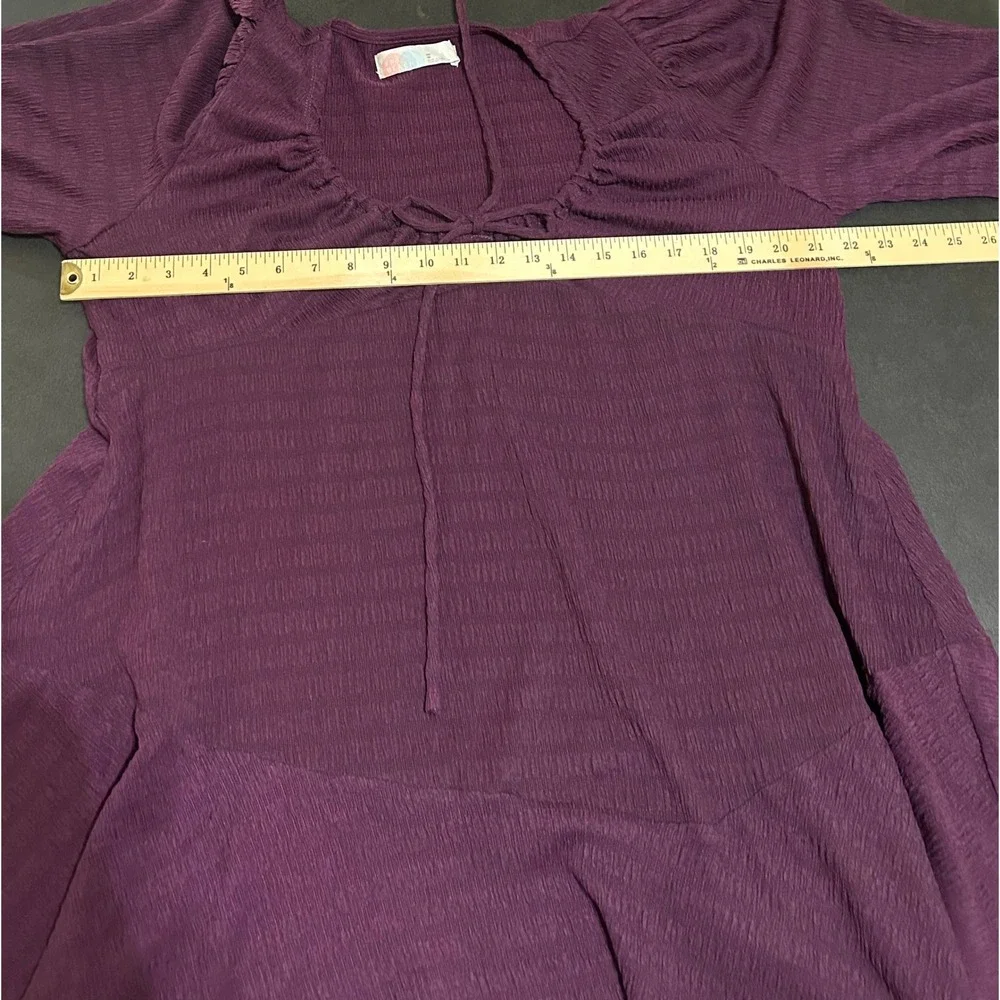 Free People FP Beach Mini Dress Womens XS Purple Crinkle Boho Ruffle Peasant